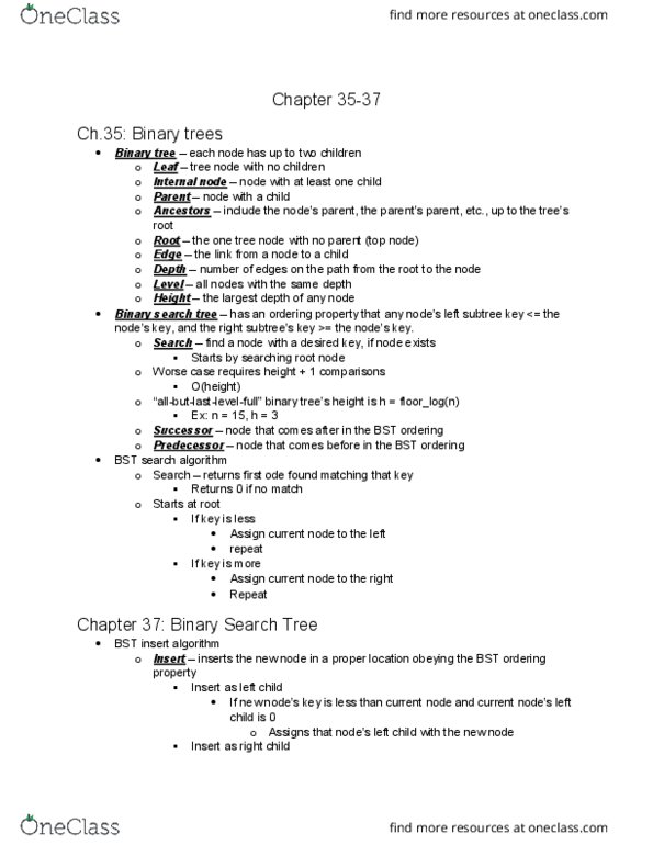 COSC 2320 Chapter Notes - Chapter 35 - 37: Tree Traversal, Binary Search Tree, Binary Tree thumbnail